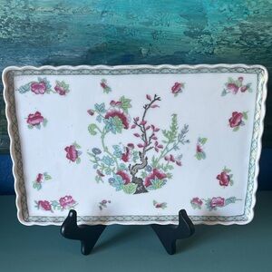 Vintage Asian Style Floral  Rectangular Ceramic Tray